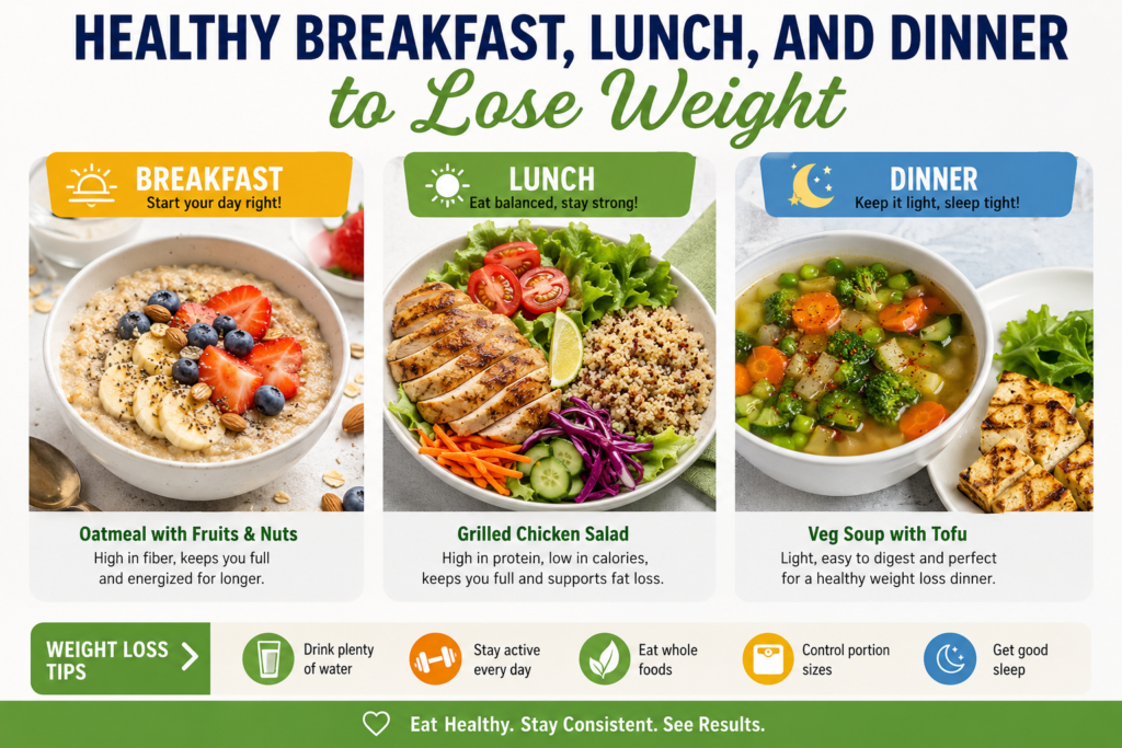 healthy breakfast lunch and dinner,
weight loss meal plan,
best foods for losing weight,
low calorie meal ideas,
healthy dinner for weight loss,