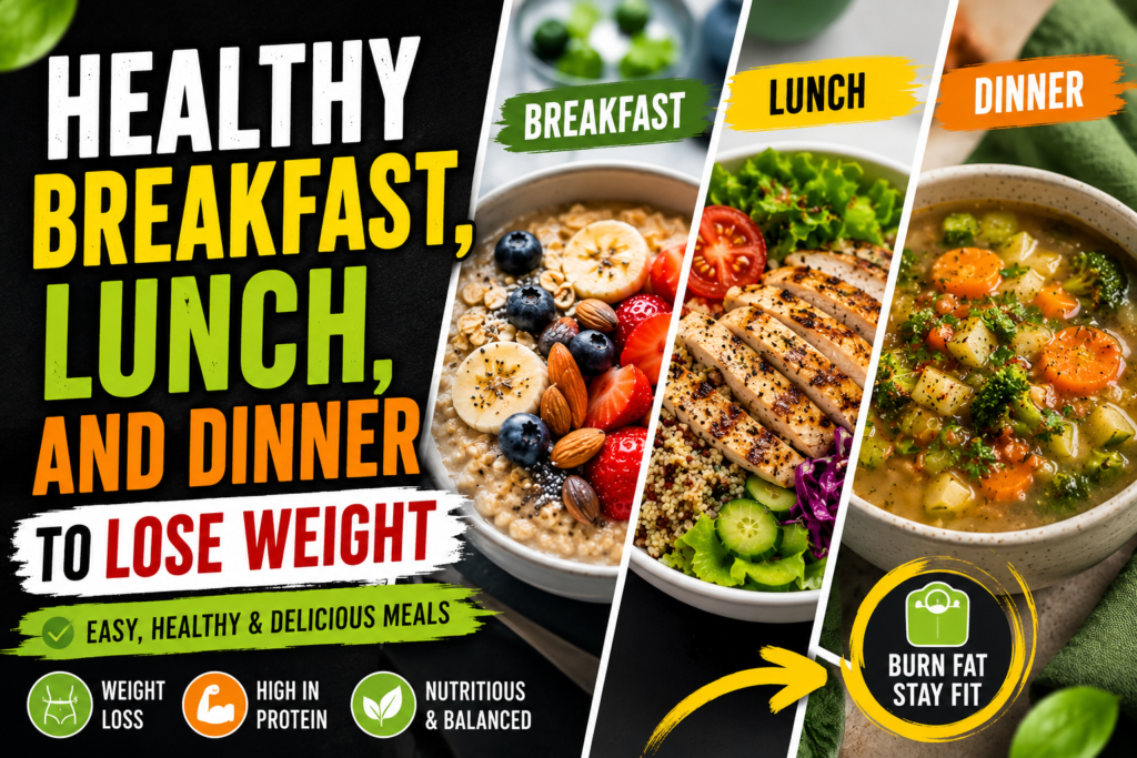 healthy breakfast lunch and dinner, weight loss meal plan, best foods for losing weight, low calorie meal ideas, healthy dinner for weight loss,