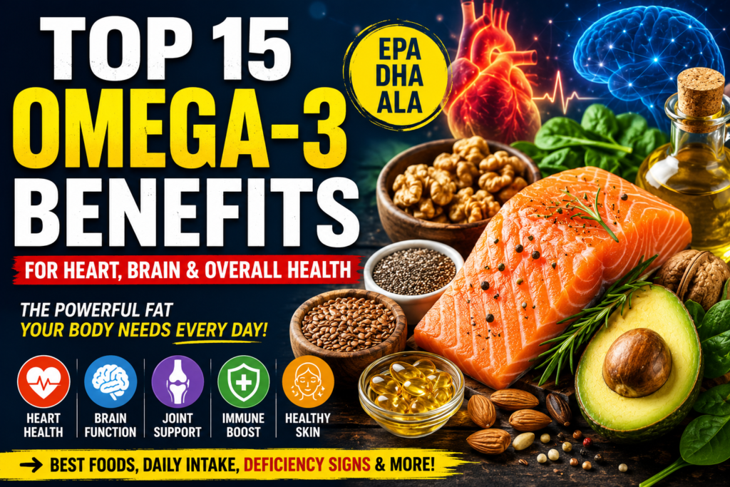 Omega-3 Benefits, Omega-3 Fatty Acids, Top 15 Omega-3 benefits, Best Omega-3 Foods, Tips to increase Omega-3,
