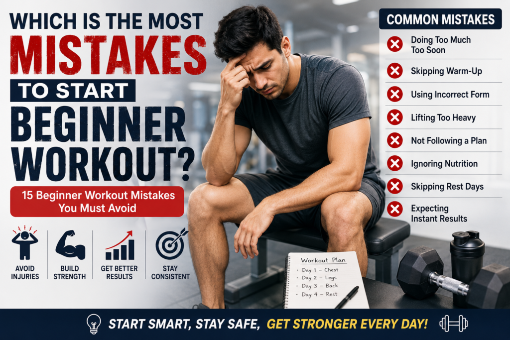 Beginner Workout Mistakes, Which Is the Most Common Beginner Workout Mistake?, Top 15 Beginner Workout Mistakes, Best Weekly Beginner Workout Plan, home workout mistakes,