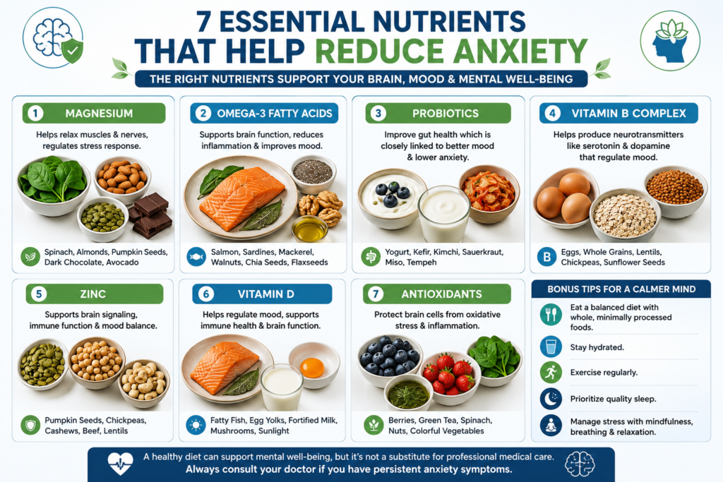 Essential nutrients that help reduce anxiety.
