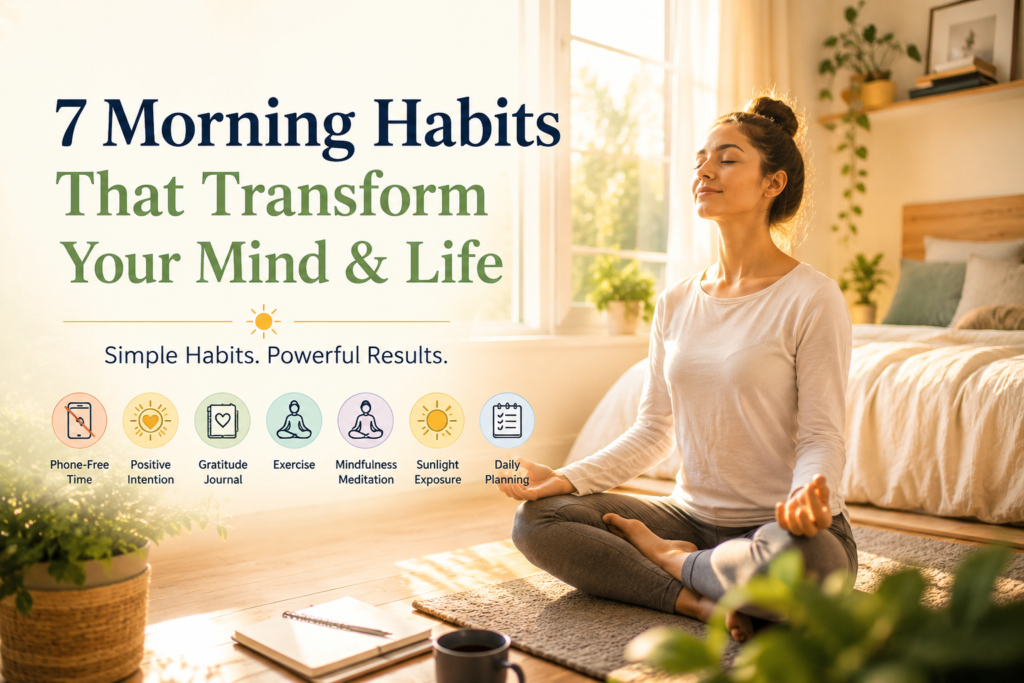 Morning habits for a positive mind, Morning routine for mental health, Habits for happiness, Start your day positively, Positive thinking morning,