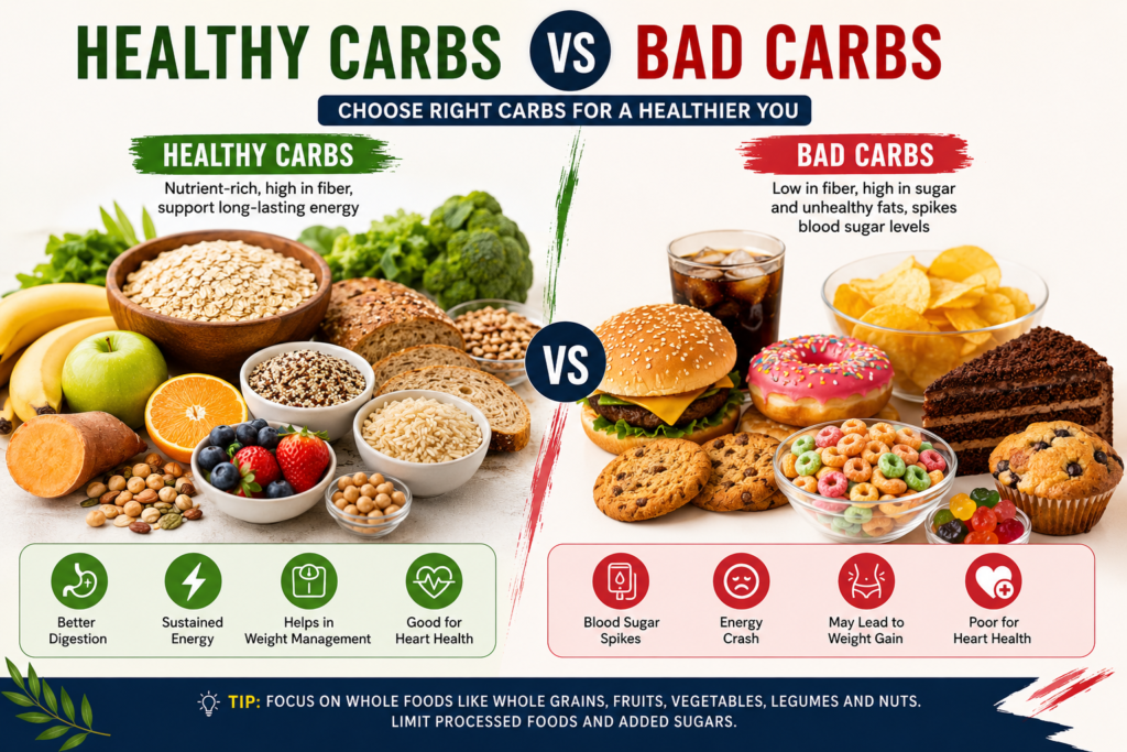 healthy carbs vs bad carbs,
healthy carbohydrates,
good carbs,
best carbs for weight loss,
balanced diet,