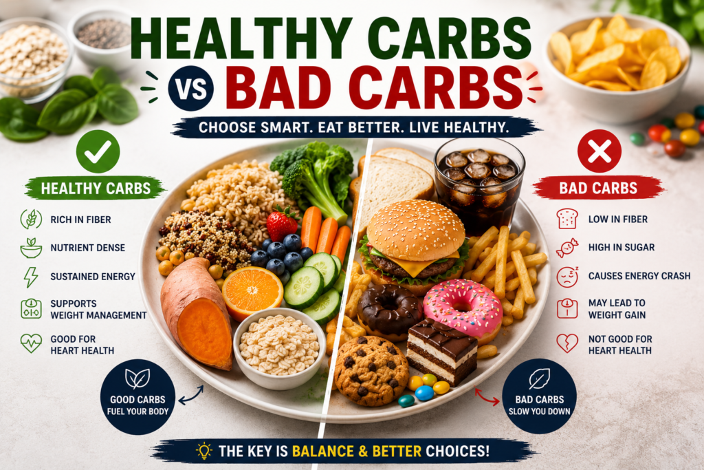 healthy carbs vs bad carbs, healthy carbohydrates, good carbs, best carbs for weight loss, balanced diet,