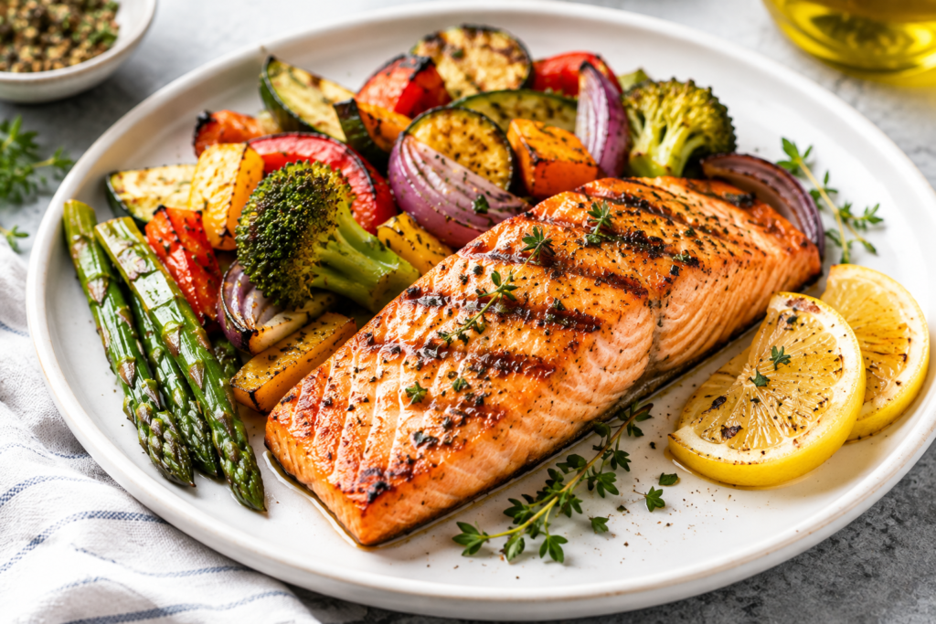 Grilled fatty fish for daily healthy protein intake