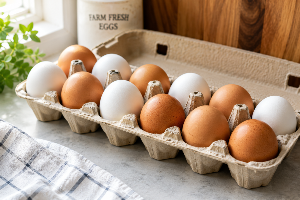 Fresh eggs in a carton