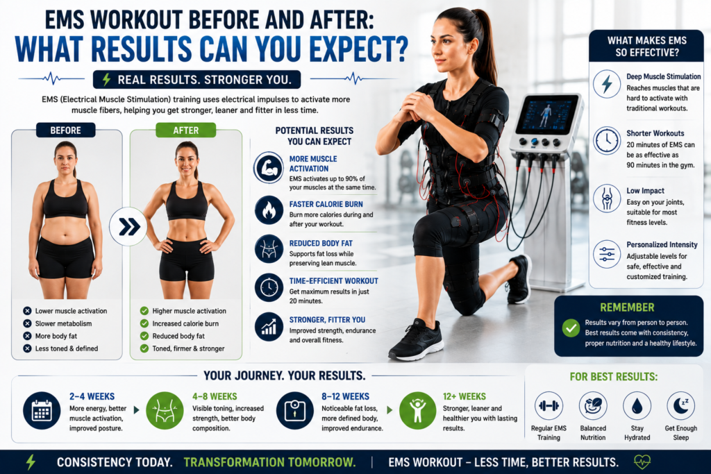 EMS workout before and after results showing potential fitness changes