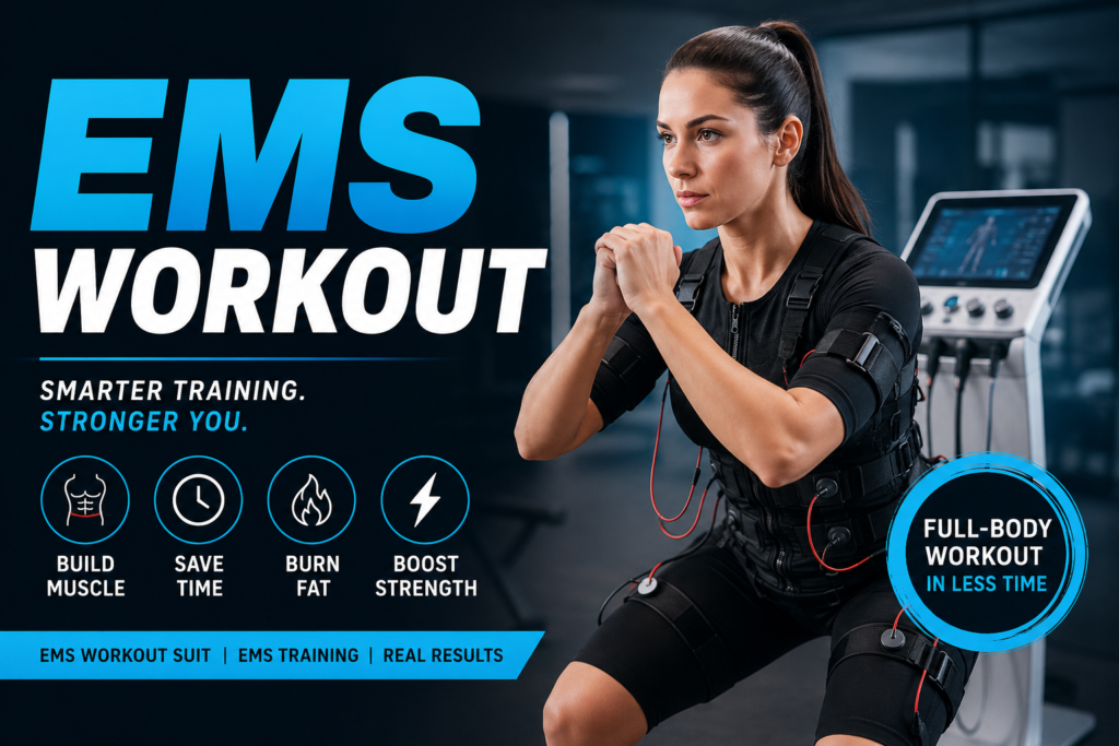 Woman doing an EMS workout wearing an EMS workout suit