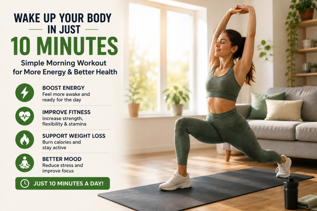 Woman doing a 10-minute morning workout at home