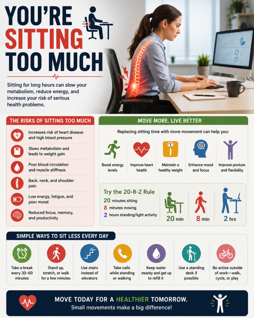 Health effects of sitting too much and simple ways to move more during the day
