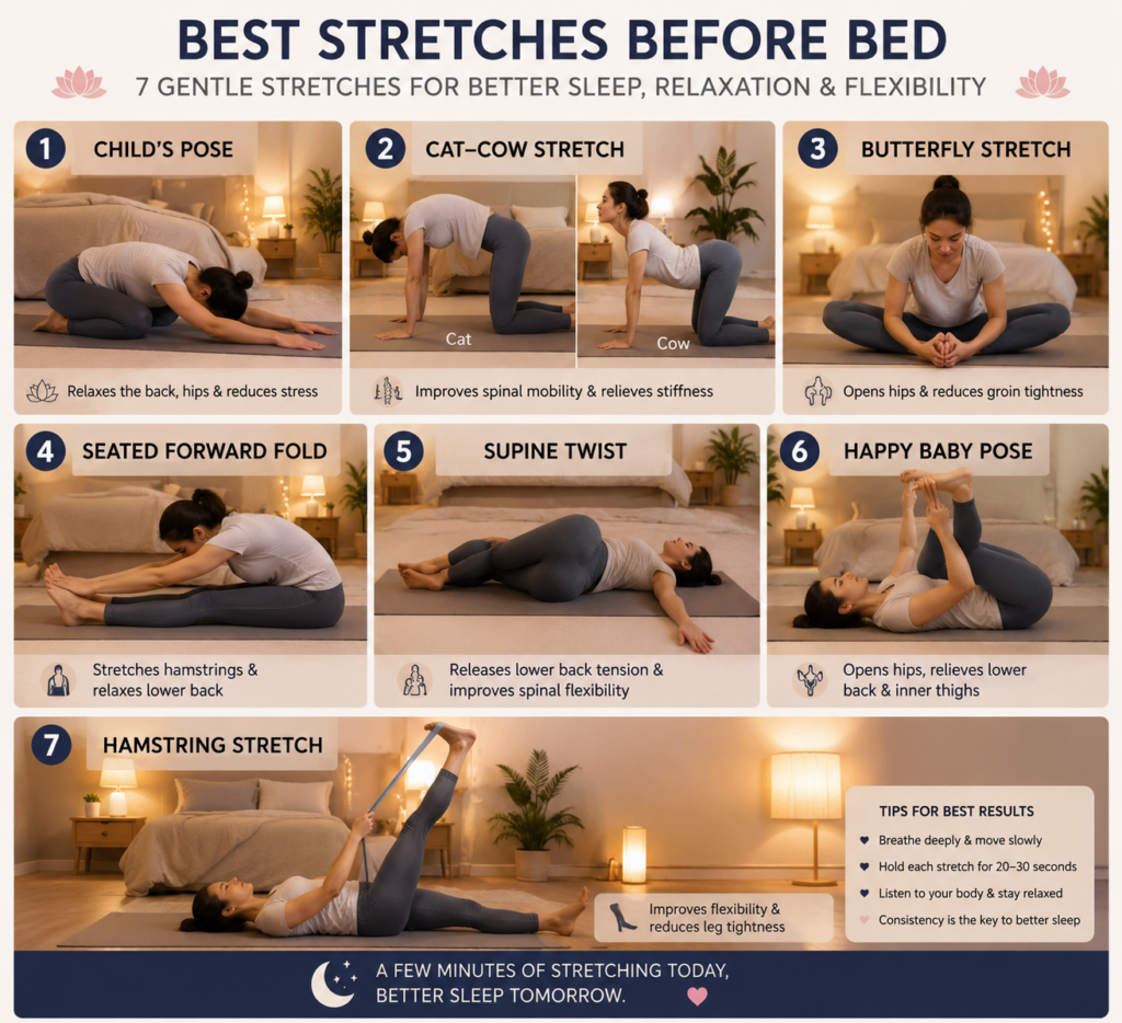 Best stretches before sleeping.
