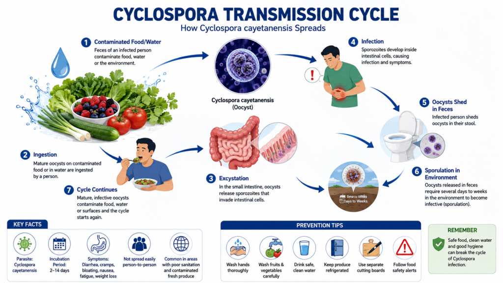 Cyclospora Outbreak,
Cyclospora Symptoms,
Cyclospora Treatment,
Cyclospora Prevention,
Cyclospora,
