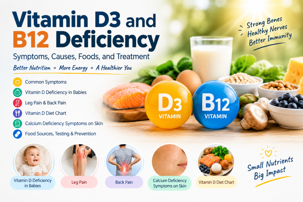 Vitamin D3 and B12 deficiency symptoms, foods, and nutrition guide